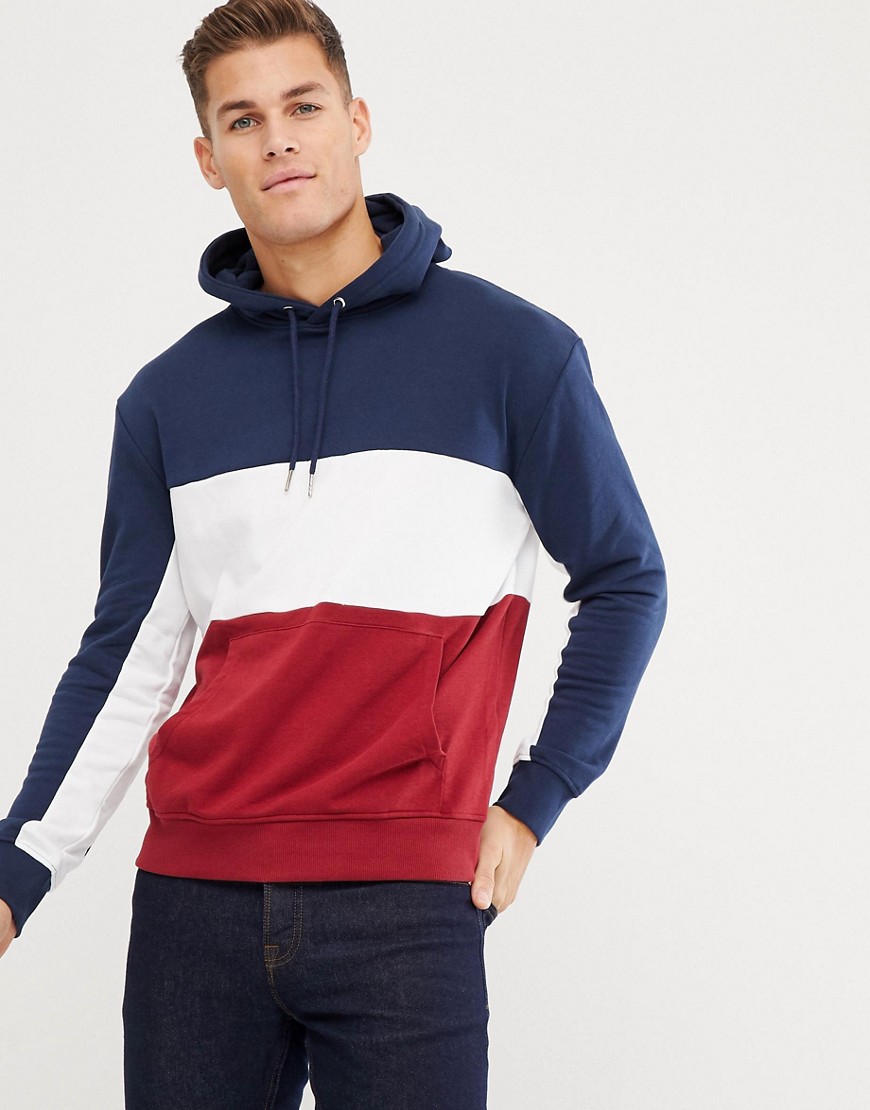 New Look colourblock hoodie in navy