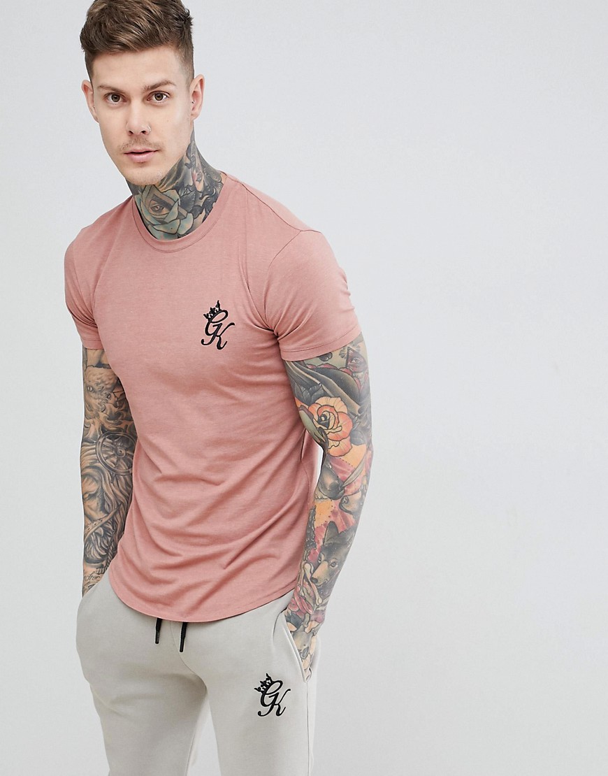 Персиковая меланжевая удлиненная футболка Gym King - Розовый 