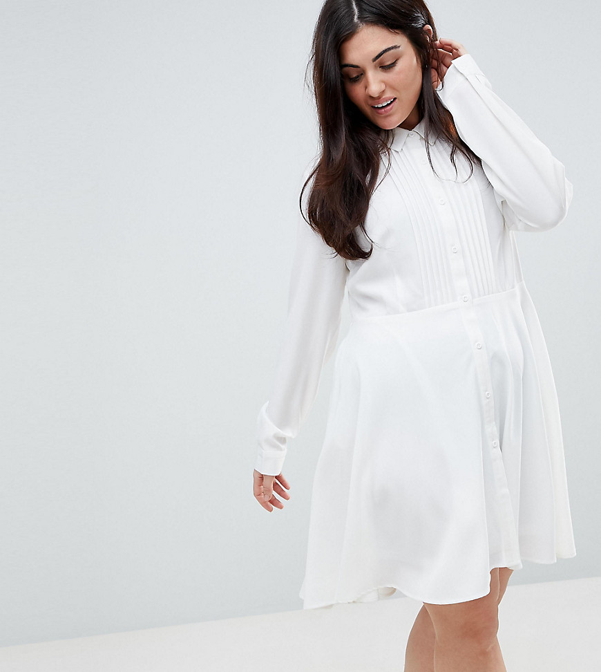 Unique 21 Hero Plus Shirt Dress With Pleated Skirt - White
