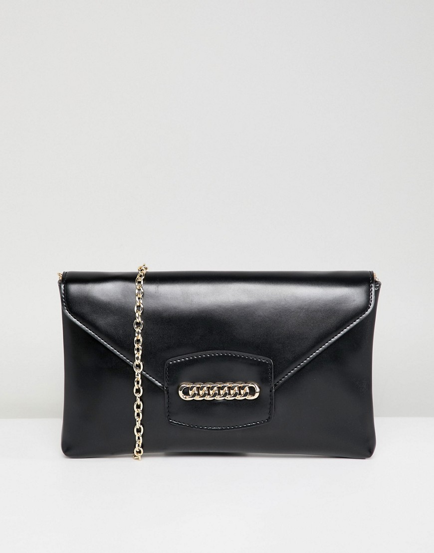 ASOS DESIGN envelope clutch bag with chain detail and detachable strap