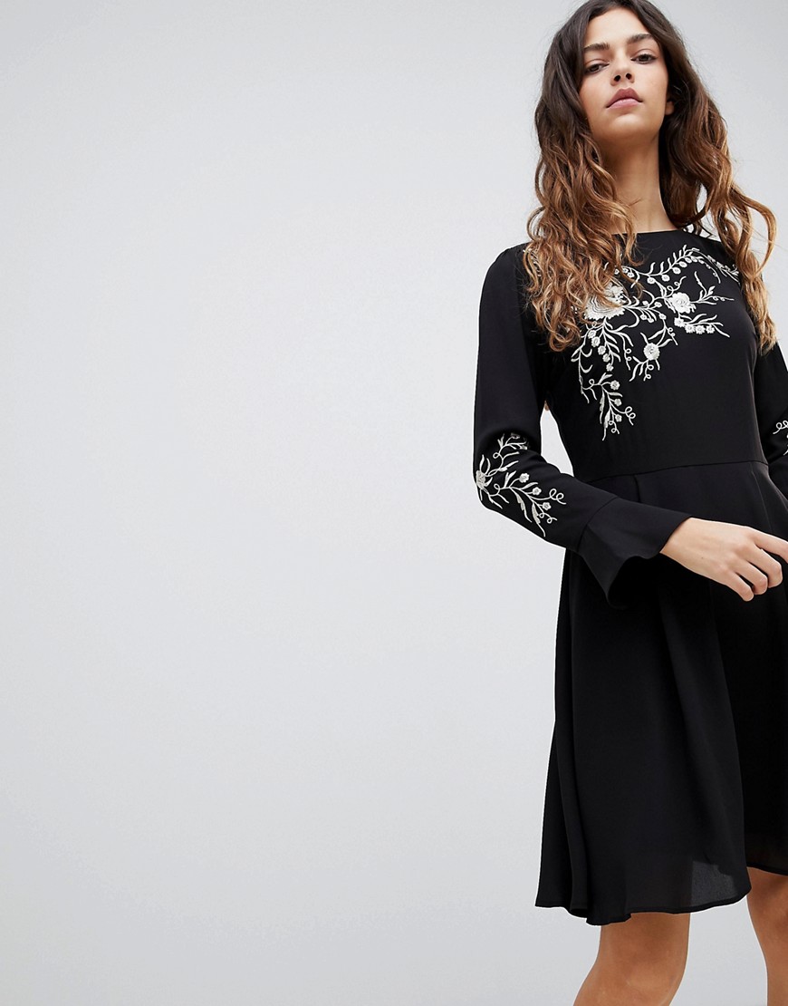 Oasis Embroidered Dress With Fluted Sleeve