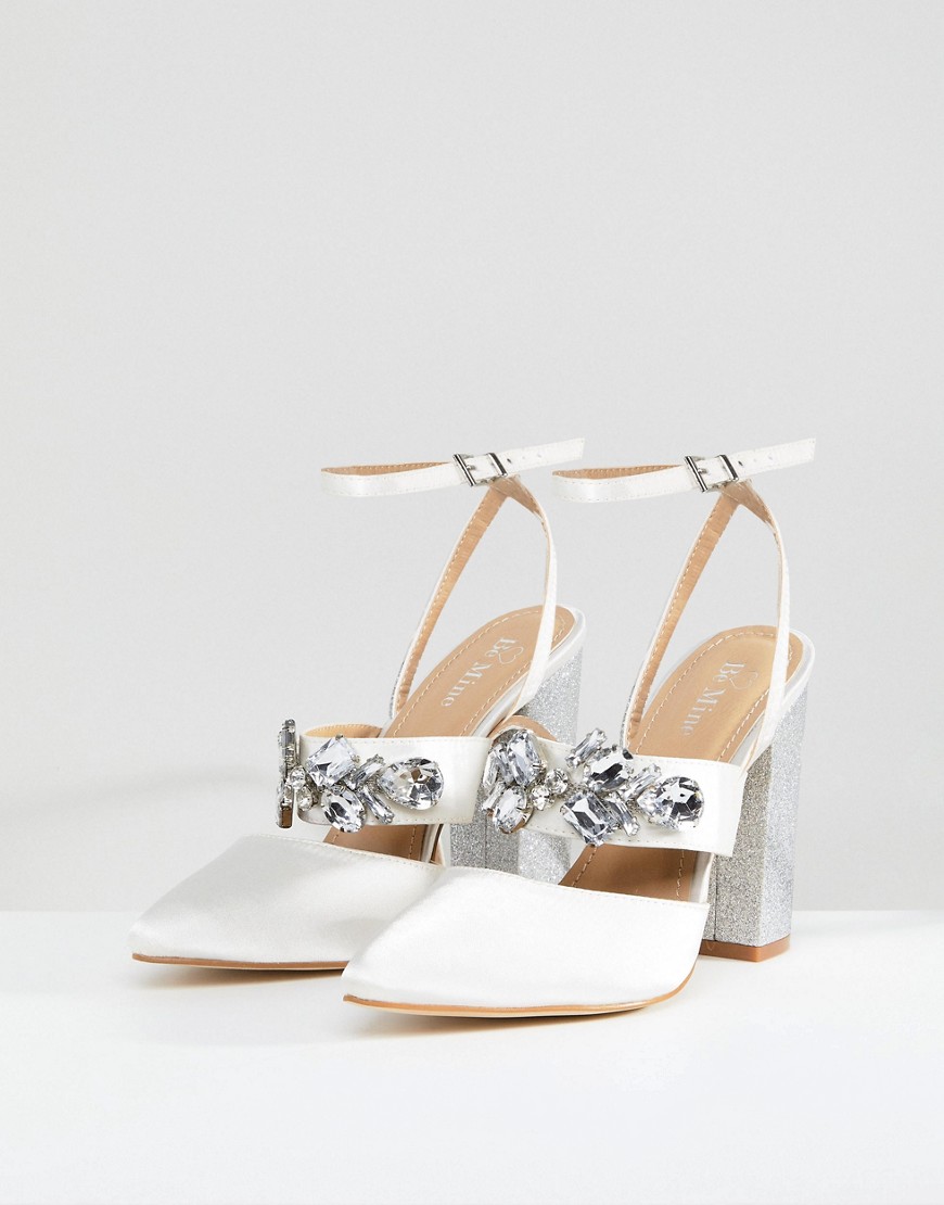 Be Mine Bridal Lucid Ivory Satin Embellished Heeled Shoes - Ivory