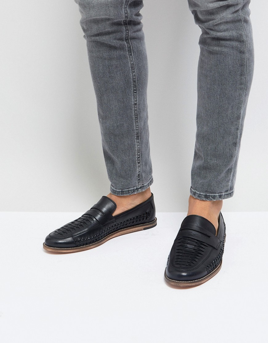 Silver Street Woven Loafers In Black Leather