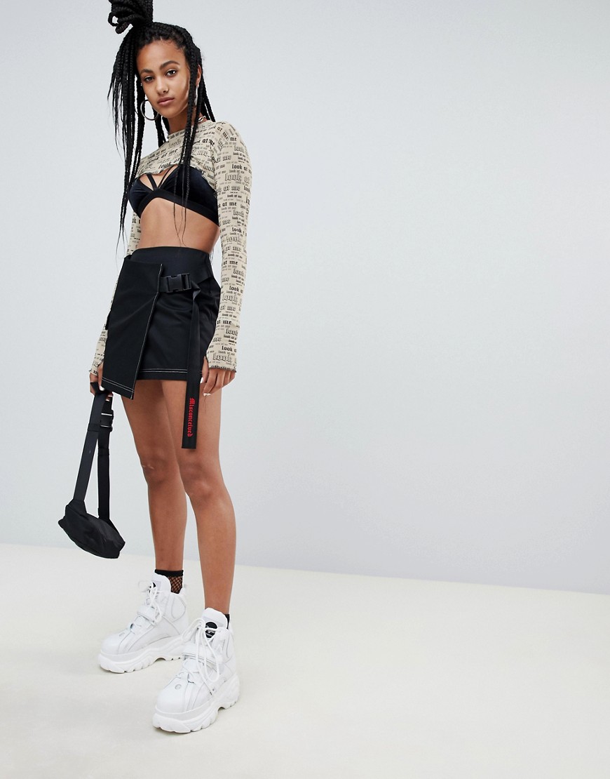 The Ragged Priest x Betsy Johnson mini skirt with embroidered belt - Black