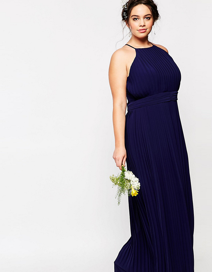 Плиссированное платье макси размера плюс TFNC WEDDING - Темно-синий TFNC Plus 