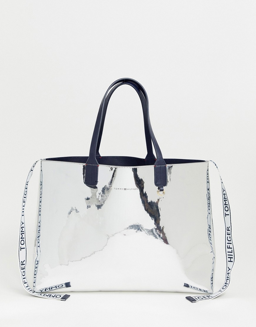 Tommy Hilfiger metallic tote bag with detachable purse & logo tape
