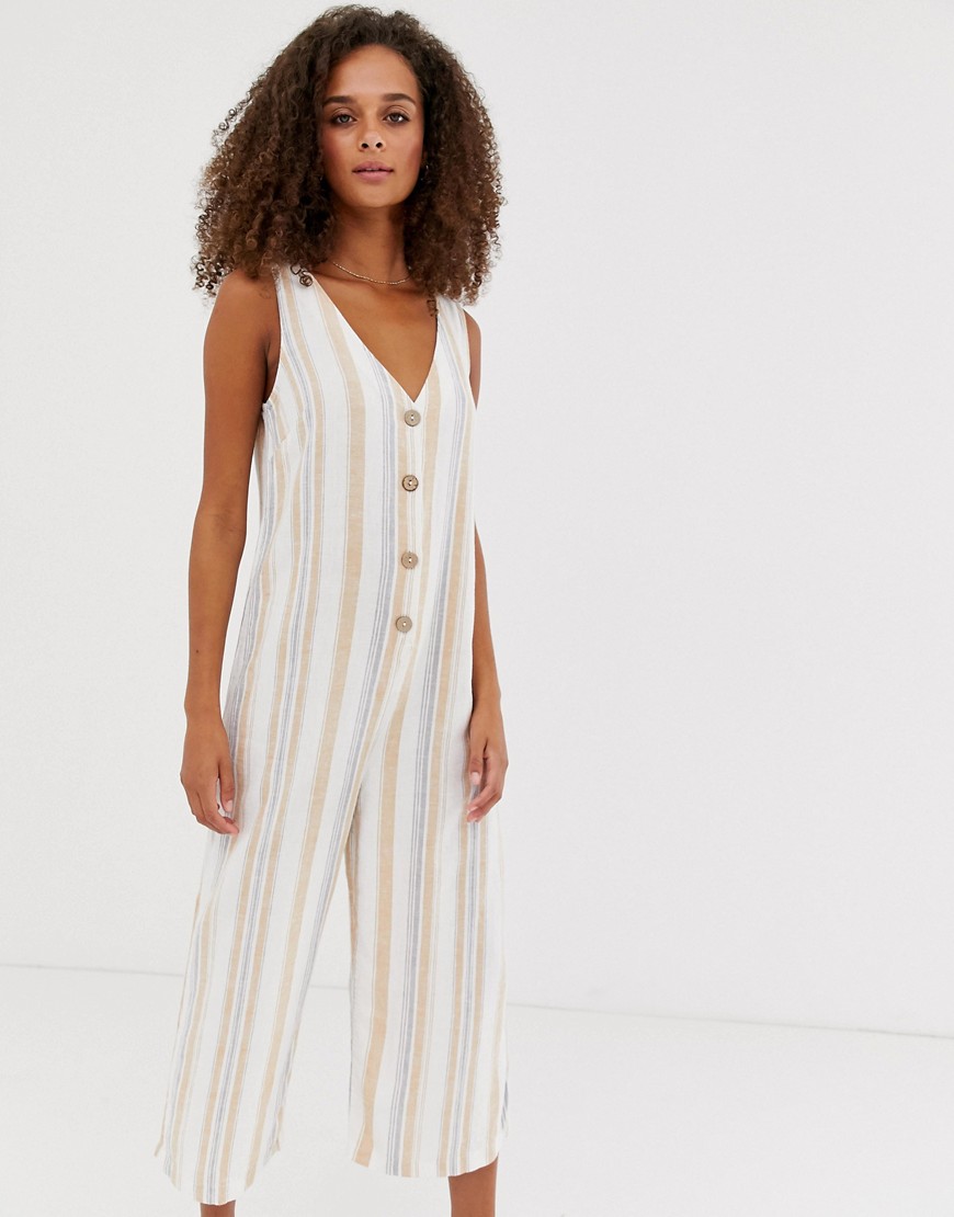 New Look jumpsuit with button front in stripe linen