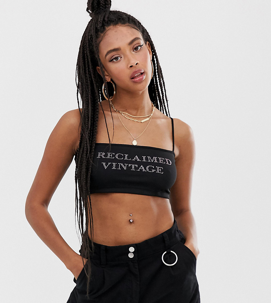 Reclaimed Vintage inspired cami bralet with logo in hotfix