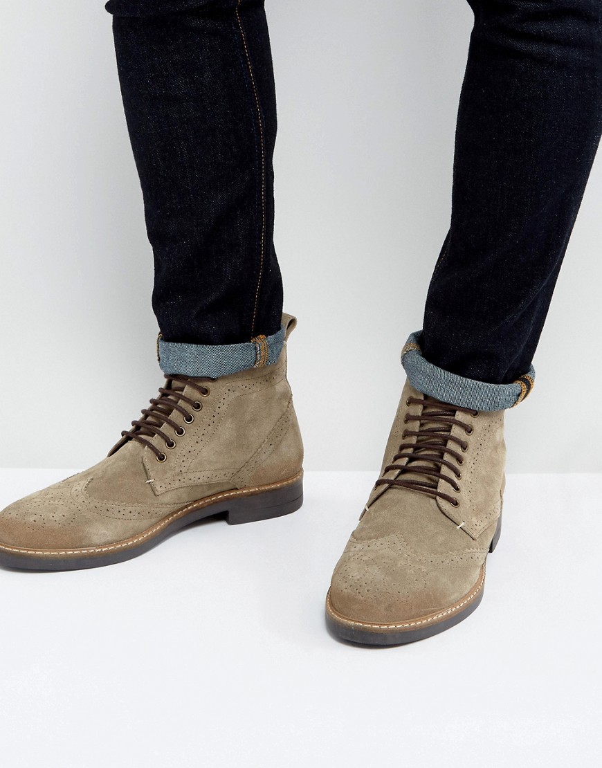 Frank Wright Brogue Boots Taupe Suede