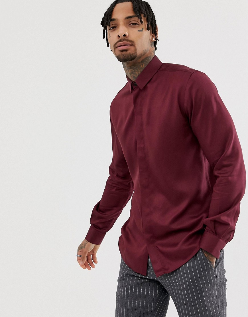 Twisted Tailor super skinny shirt in burgundy