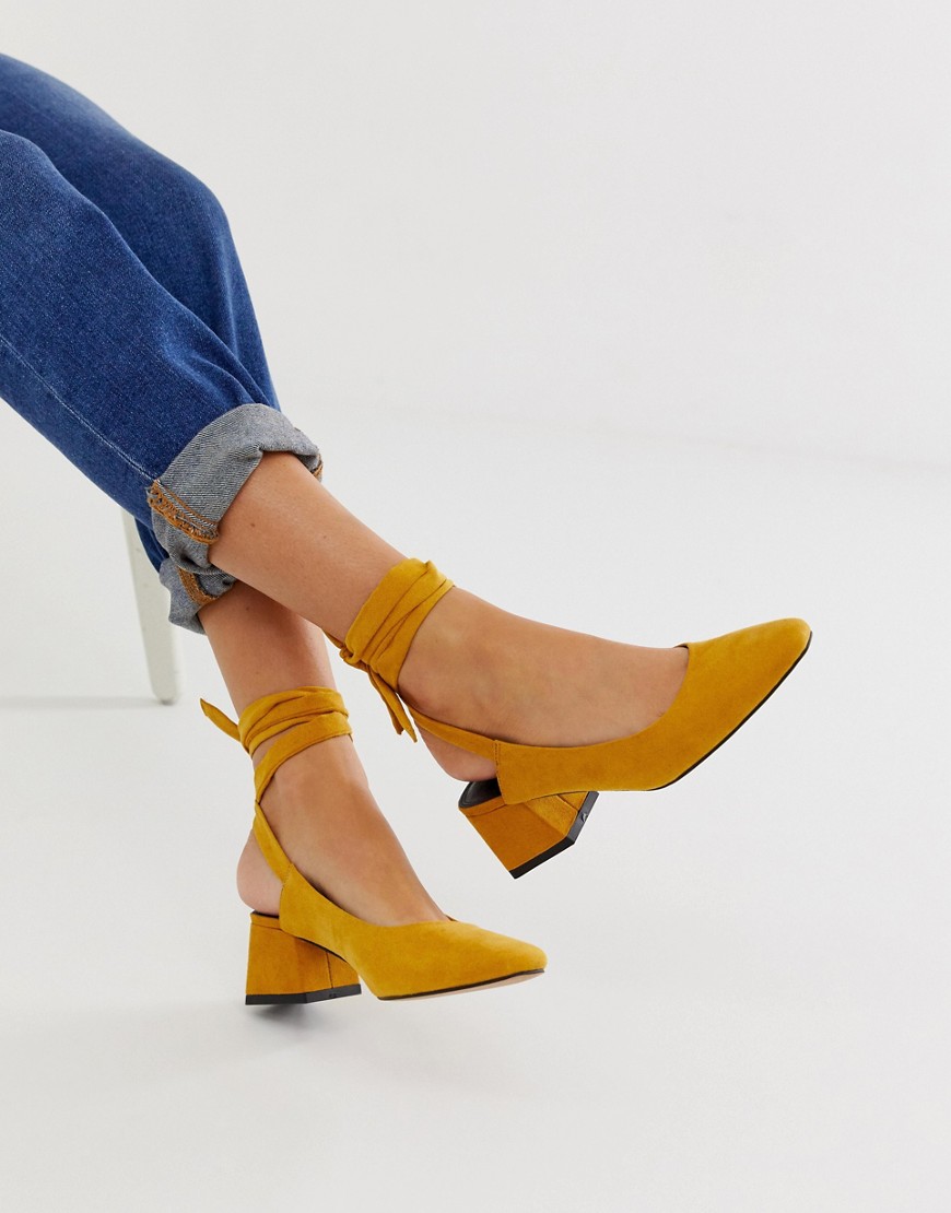Asos Design Steps Tie Leg Mid Heels - Yellow