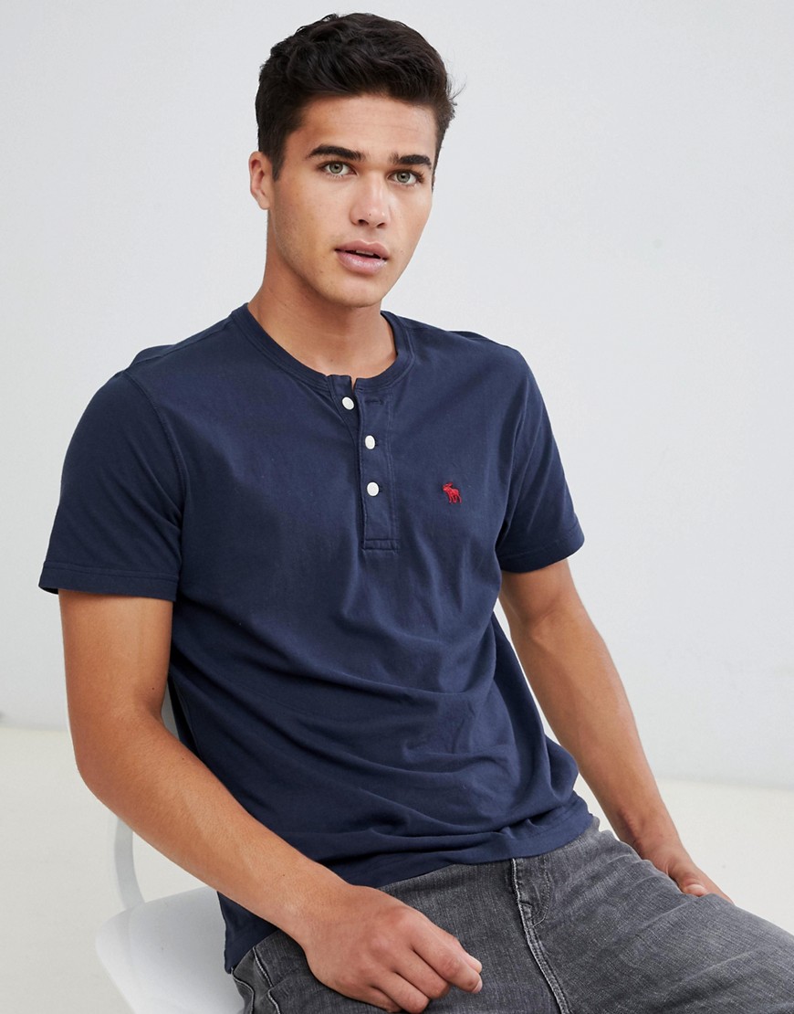 Abercrombie & Fitch icon logo henley t-shirt in navy