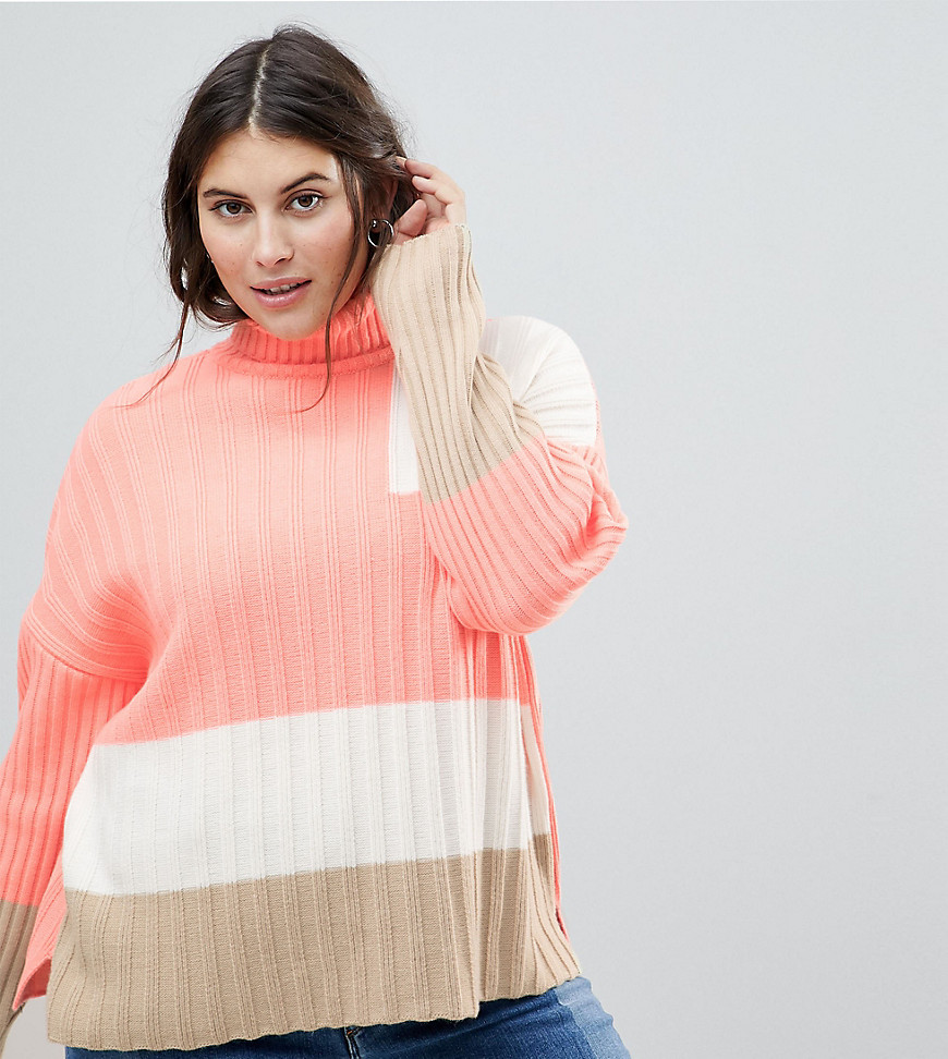 ASOS CURVE Jumper in Rib and Blocked Pattern