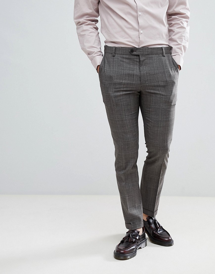 NEXT SKINNY FIT SUIT PANTS IN NATURAL CHECK - STONE,162324