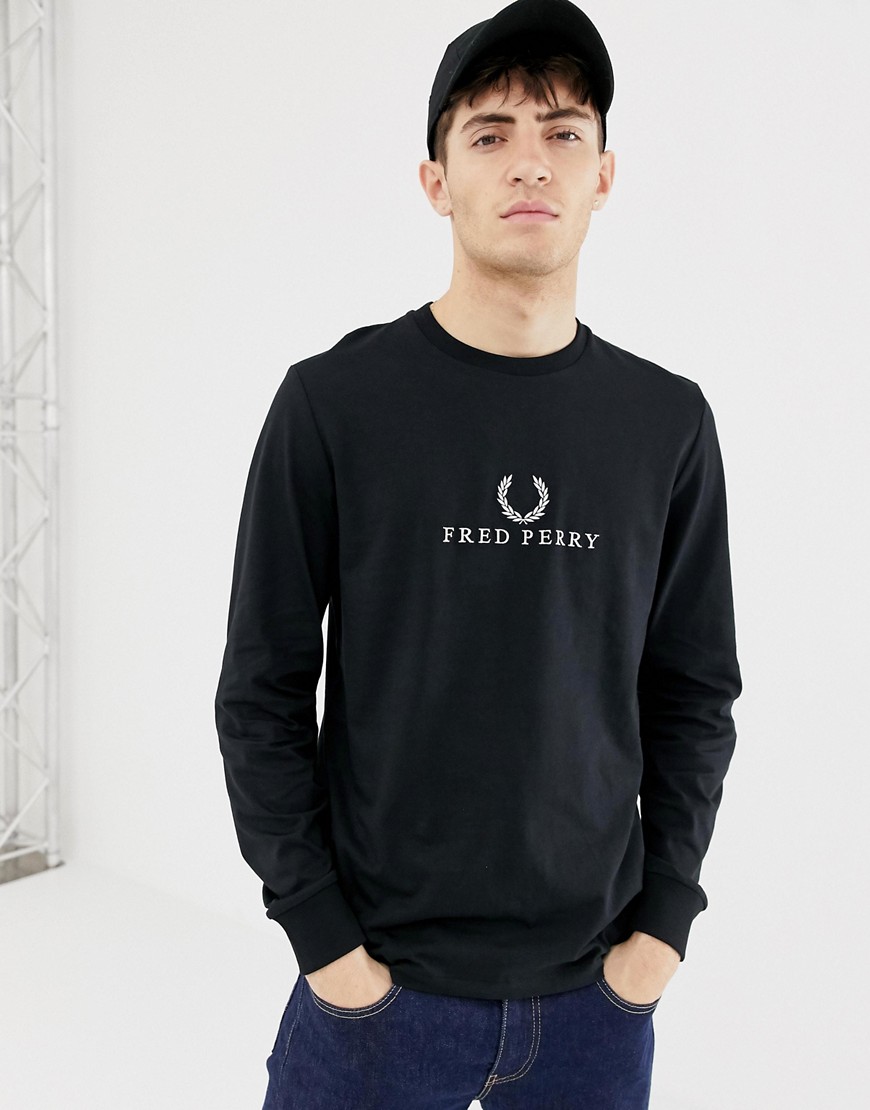 Fred Perry long sleeve embroidered t-shirt in black
