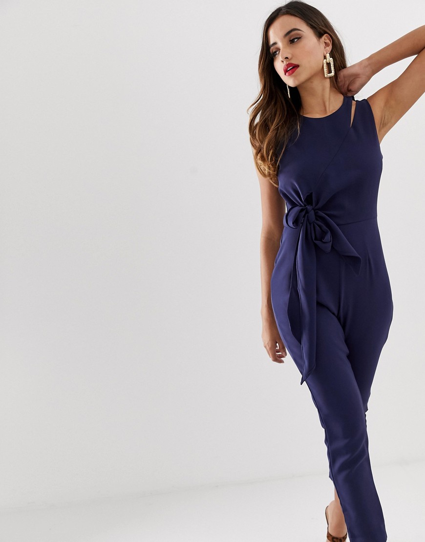 Lavish Alice tapered jumpsuit with draped side tie detail
