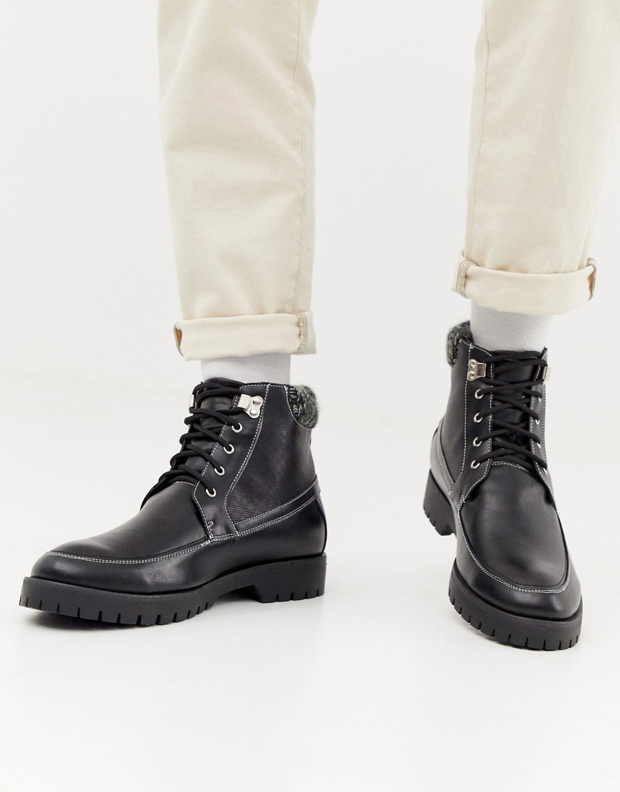 Truffle Collection Lace Up Hiker Boot in Black