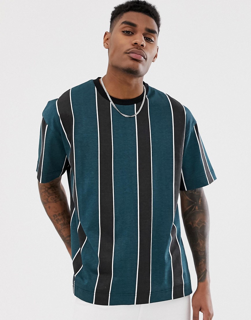 Good For Nothing oversized t-shirt in green and black stripes with back print