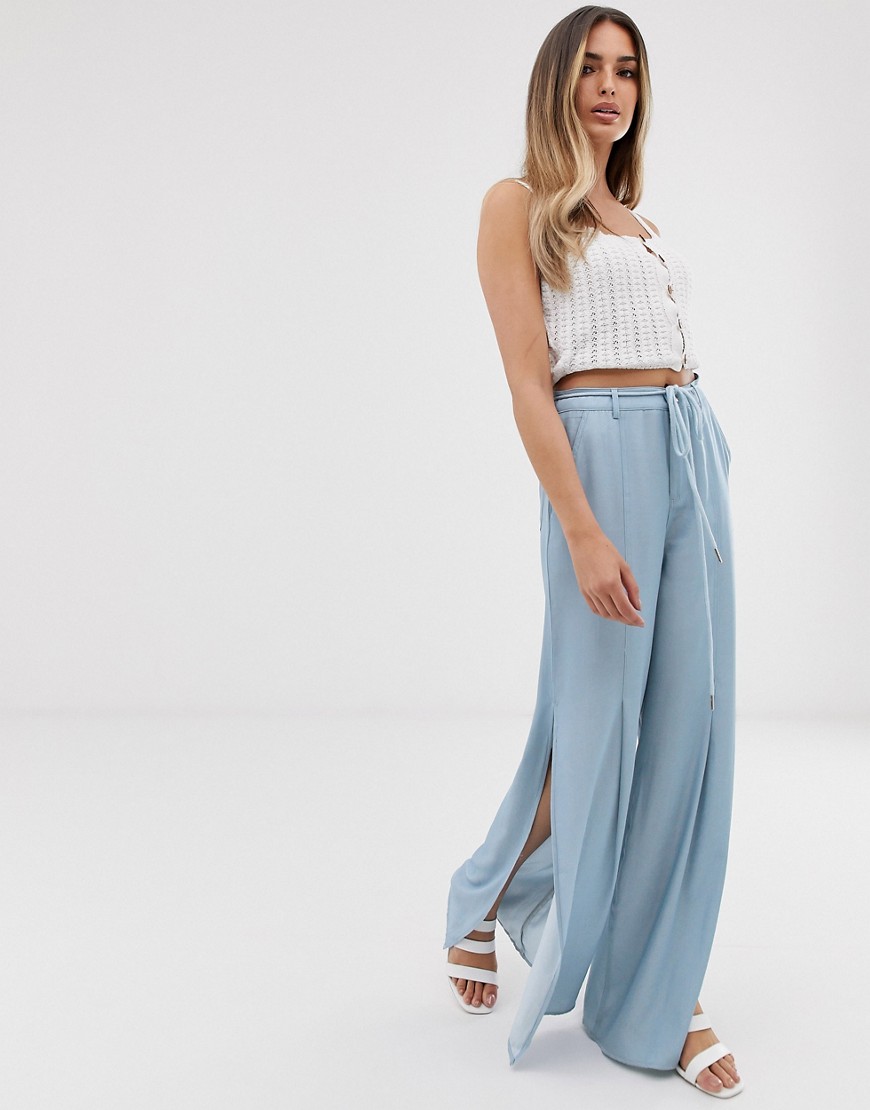 Skylar Rose wide leg trousers in soft chambray with rope tie belt