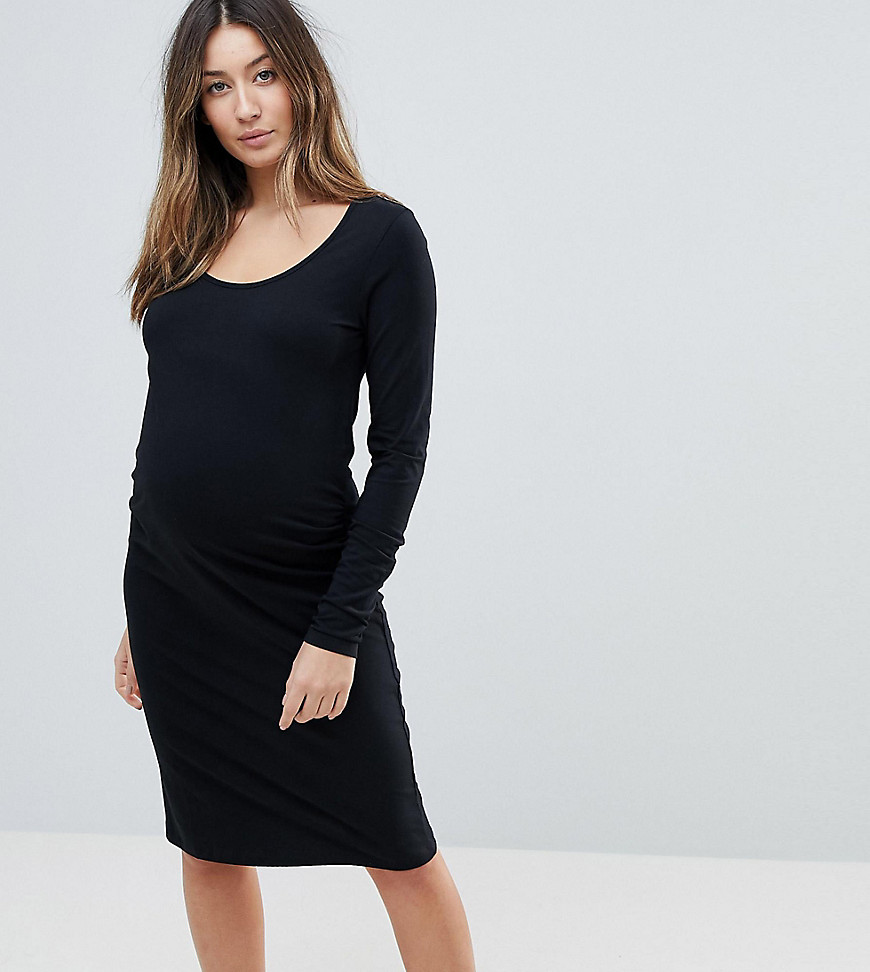 Mamalicious Maternity organic cotton bodycon midi dress in black