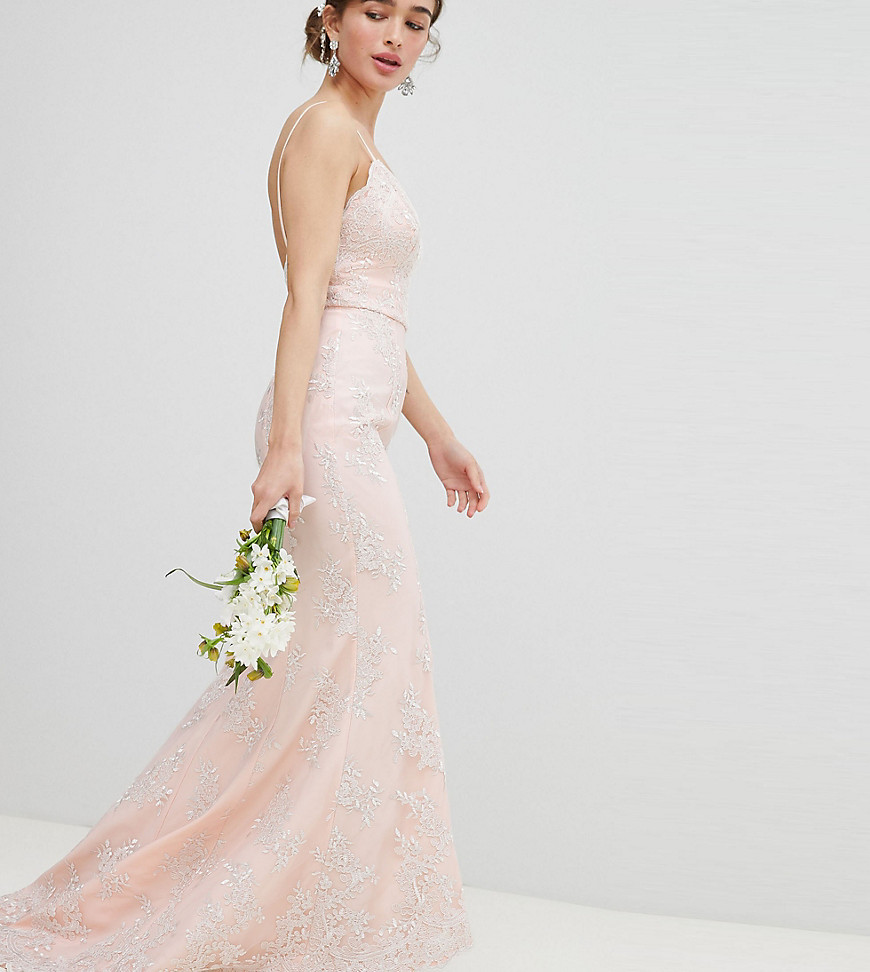 Chi Chi London Petite Bridal Premium Lace Maxi Dress with Fishtail