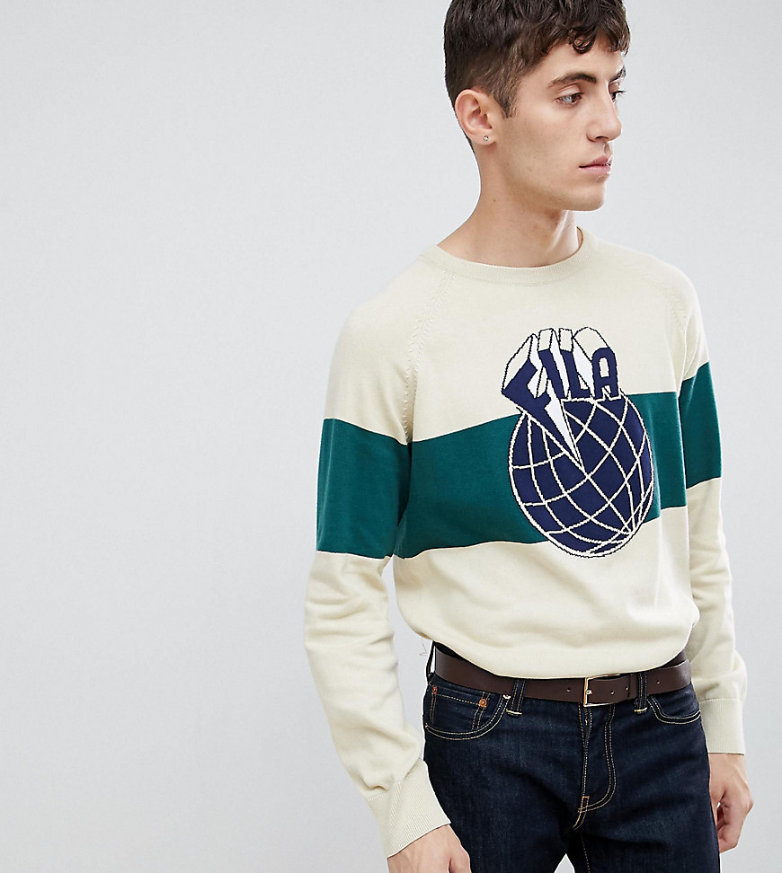 Fila knitted sweatshirt with large globe panel logo in stone