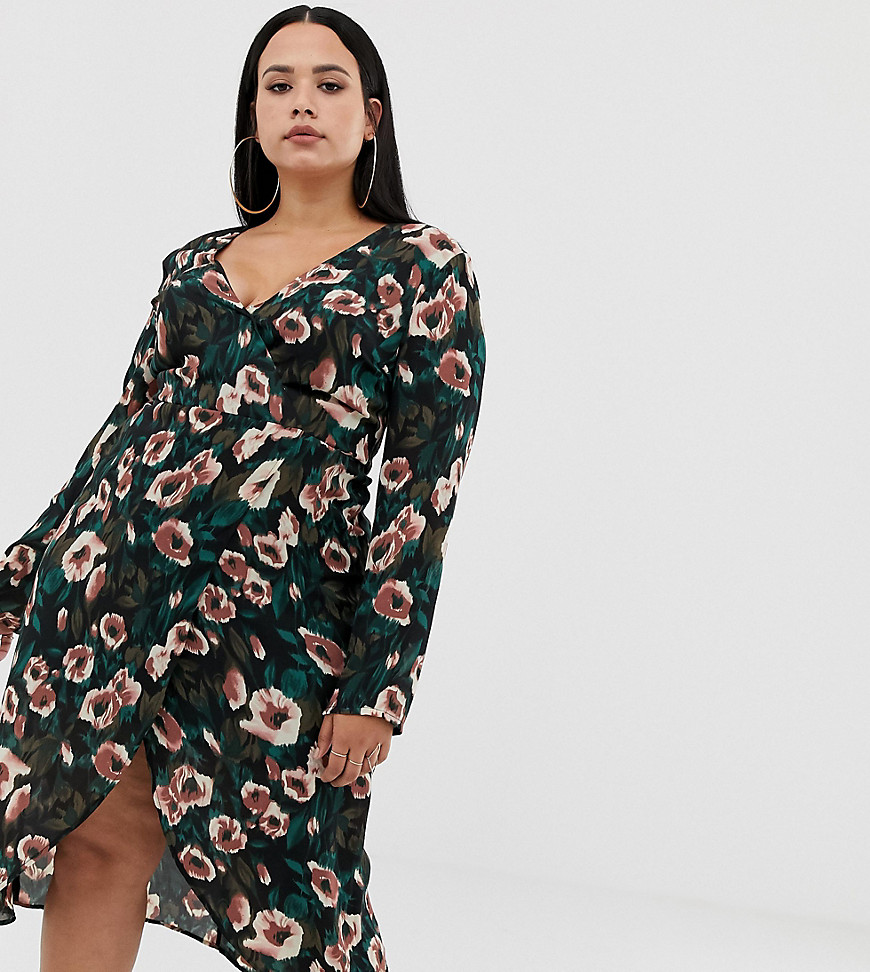 Missguided Plus wrap front midi dress in floral