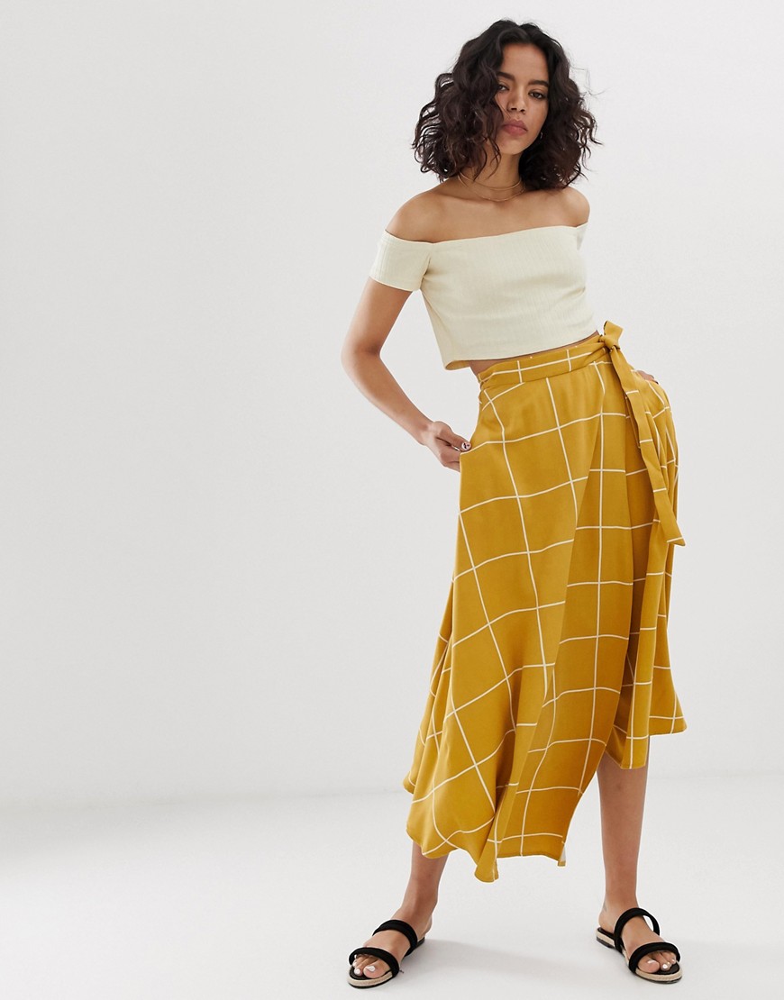 Native Youth midaxi wrap skirt in grid check