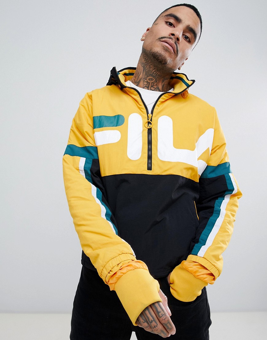 Fila Black Line Riker Overhead Track Jacket With Large Logo In Yellow