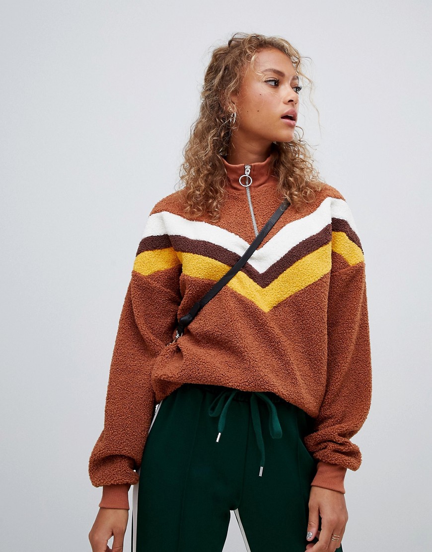 New Look sweater with half zip in brown pattern - Brown pattern