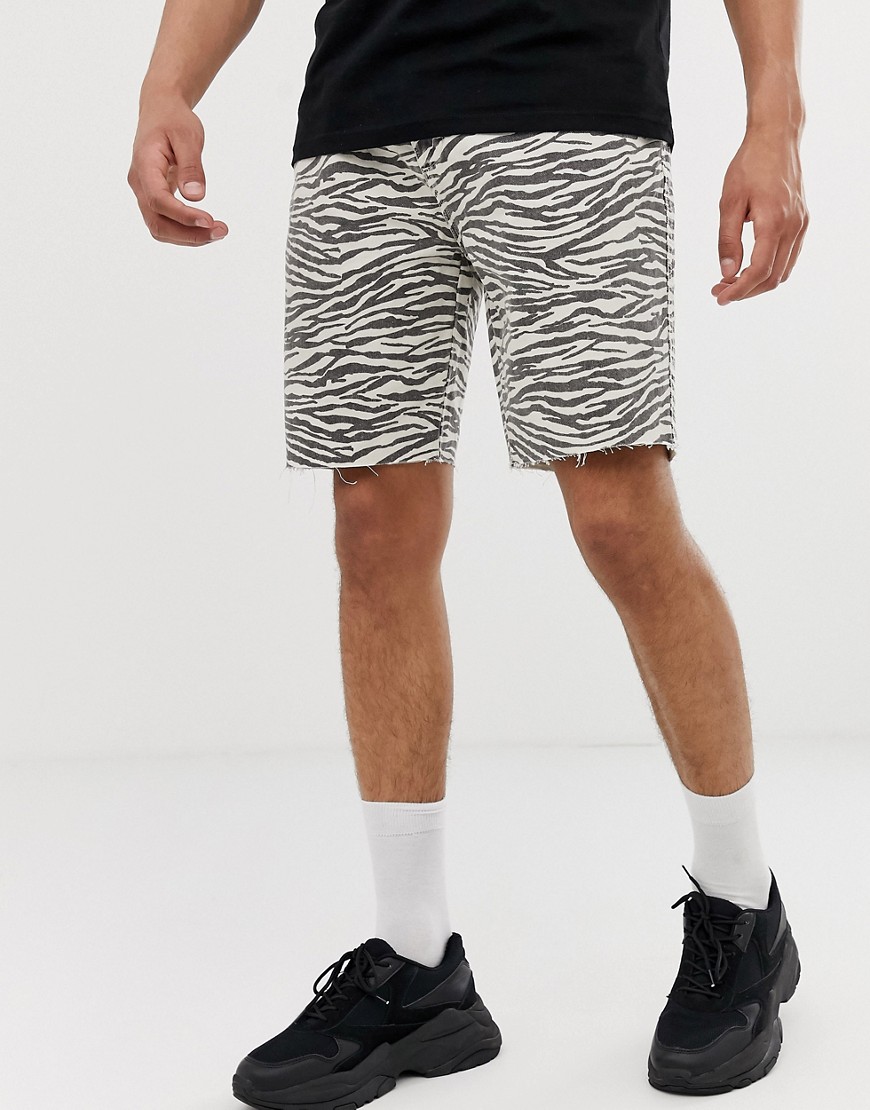 Bershka slim fit denim shorts in zebra print