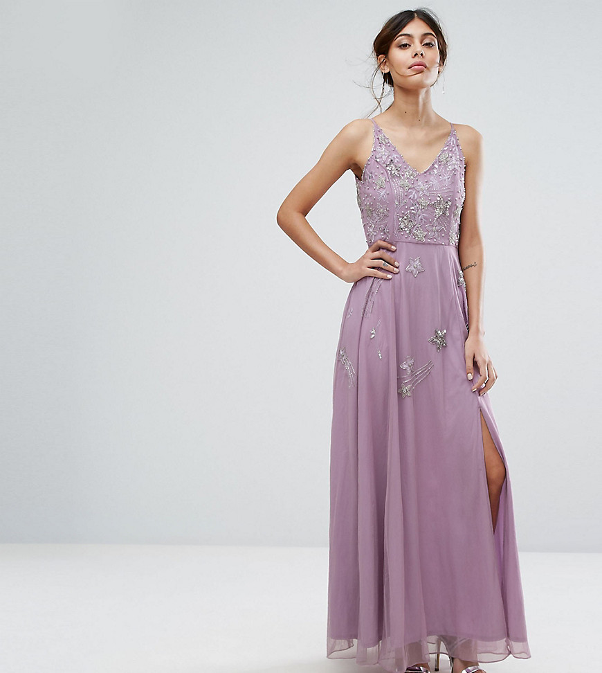 Frock and Frill Cami Maxi Dress with Star Embellishment and Split - Lavender