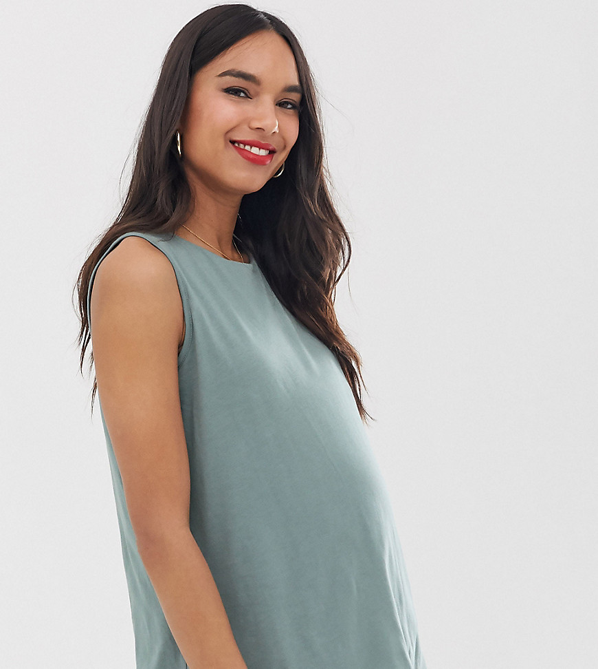 ASOS DESIGN Maternity nursing vest with double layer in sage green