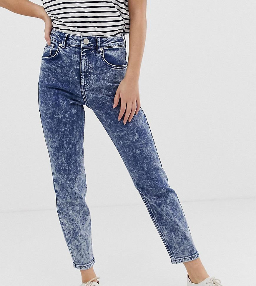 ASOS DESIGN Petite Recycled Farleigh high waisted slim mom jeans in bright blue grainy acid wash