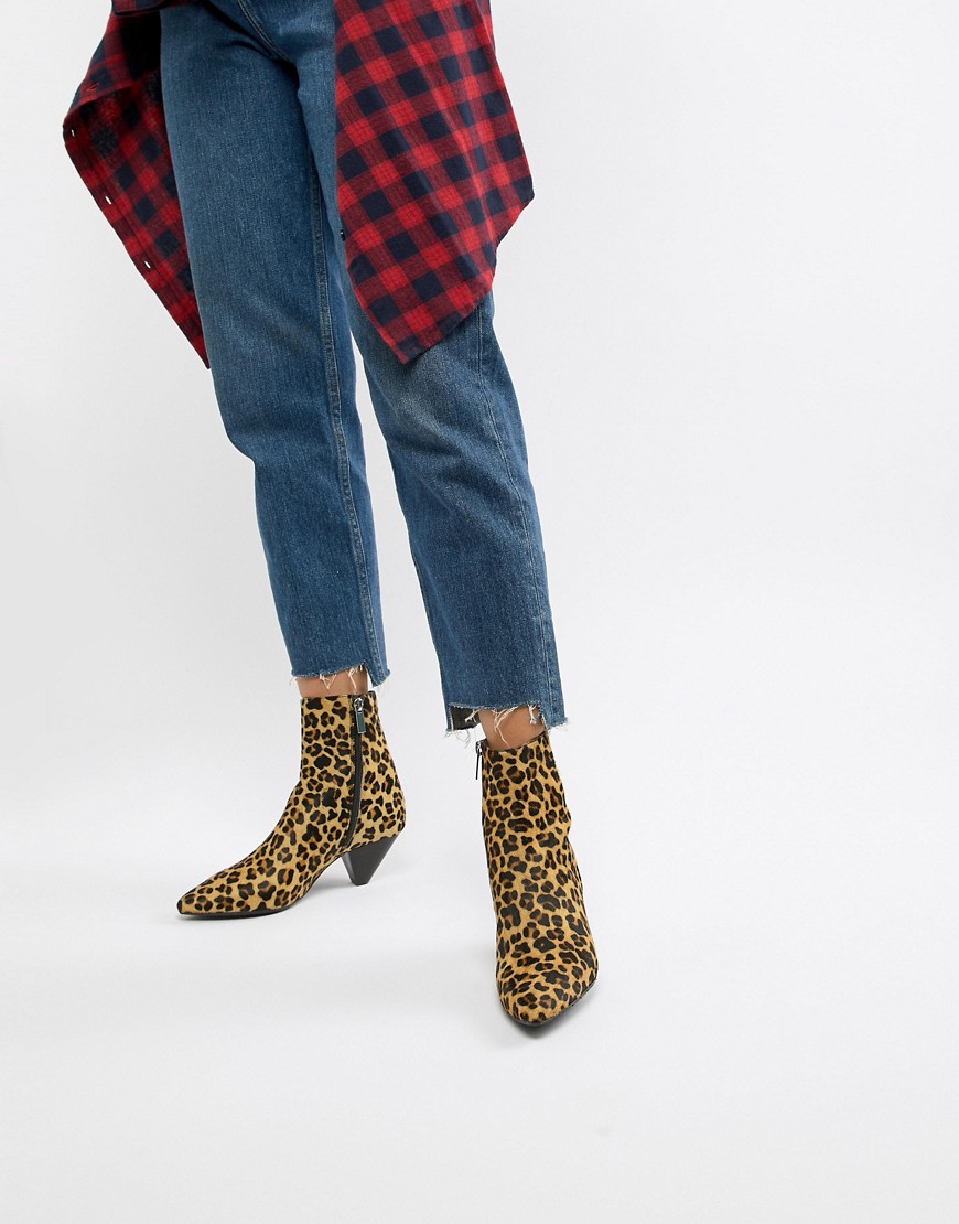 Bronx leopard print pony pointed heeled ankle boots