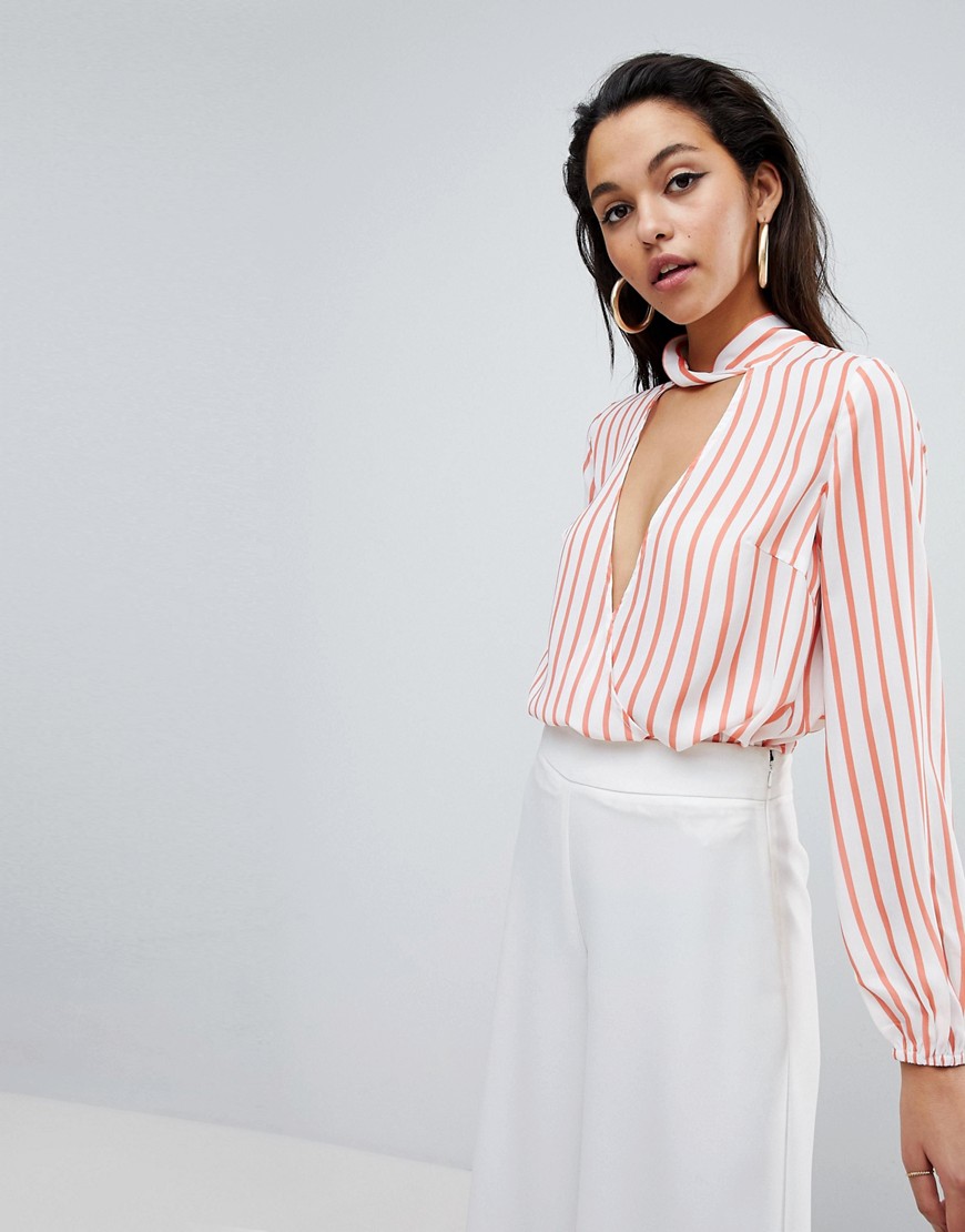 Parallel Lines Wrap Front Top With High Collar In Stripe