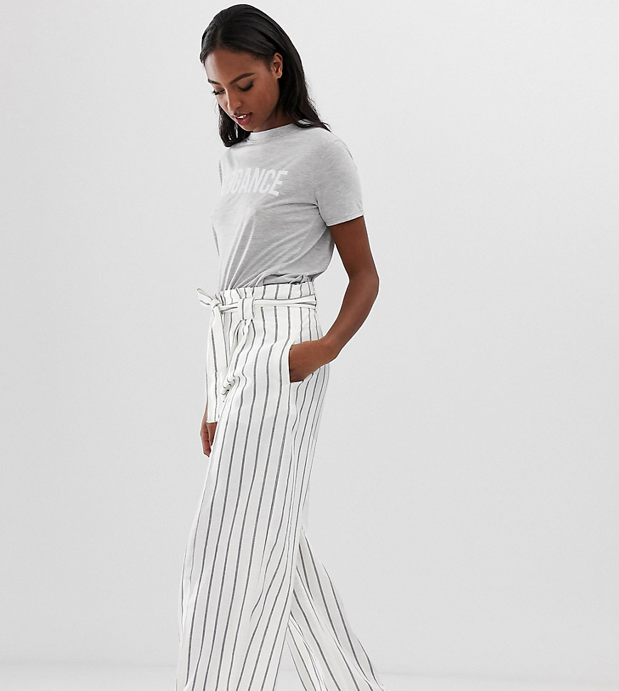 ASOS DESIGN Tall linen wide leg trousers with paperbag waist and belt in stripe