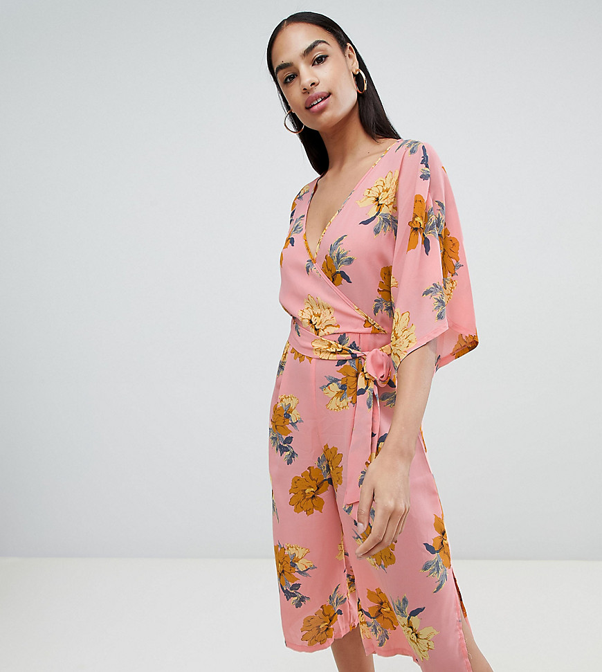 PrettyLittleThing kimono sleeve jumpsuit in pink floral