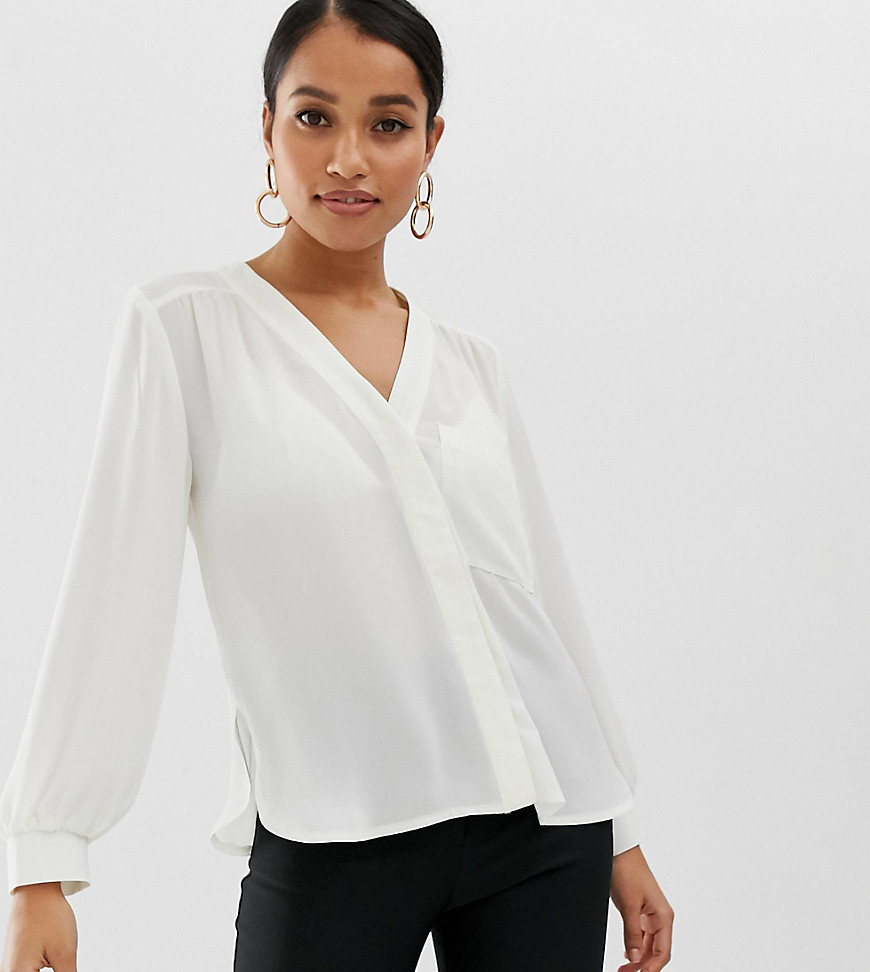 ASOS DESIGN Petite long sleeve blouse with pocket detail