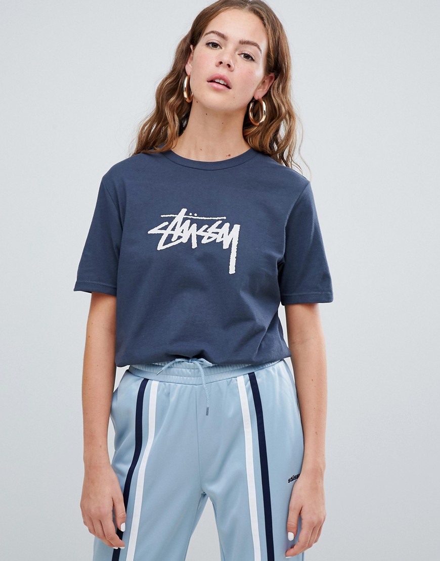 Stussy Relaxed T-Shirt With Logo Front - Ink