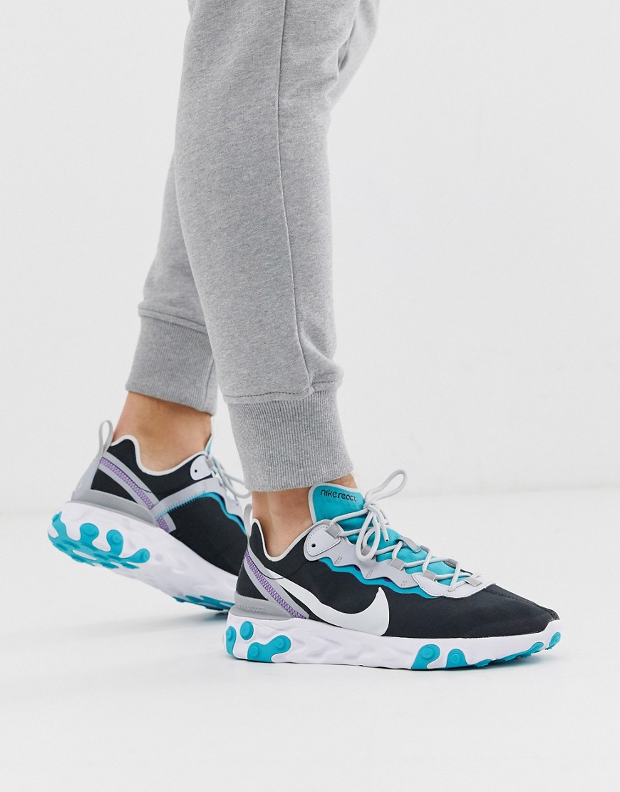 Nike React Element 55 trainers in black and teal