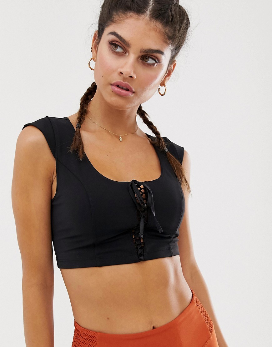 Free People Movement High In The Sky lace up cropped top
