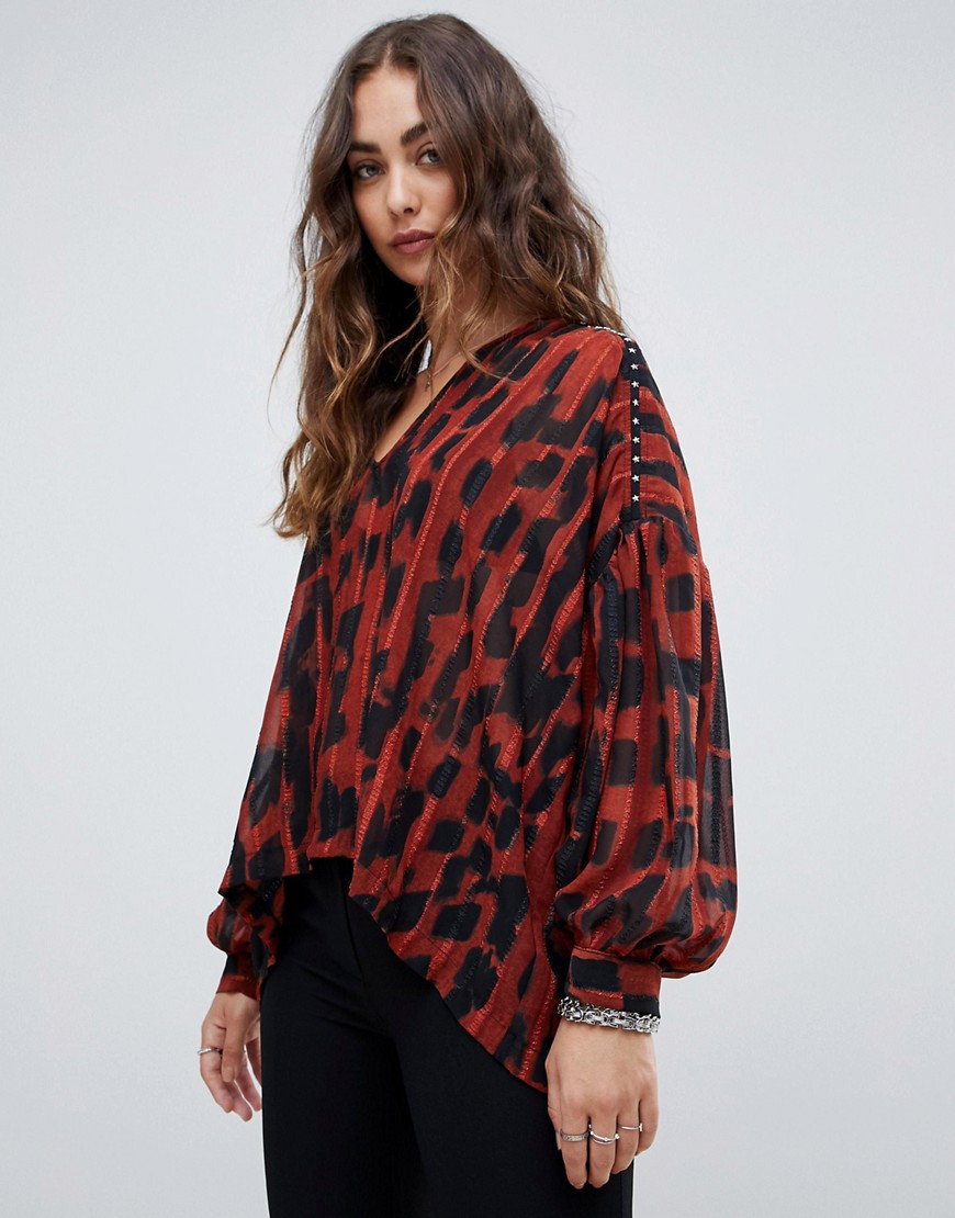 Religion drapey shirt in leopard with stud detail - Jet black