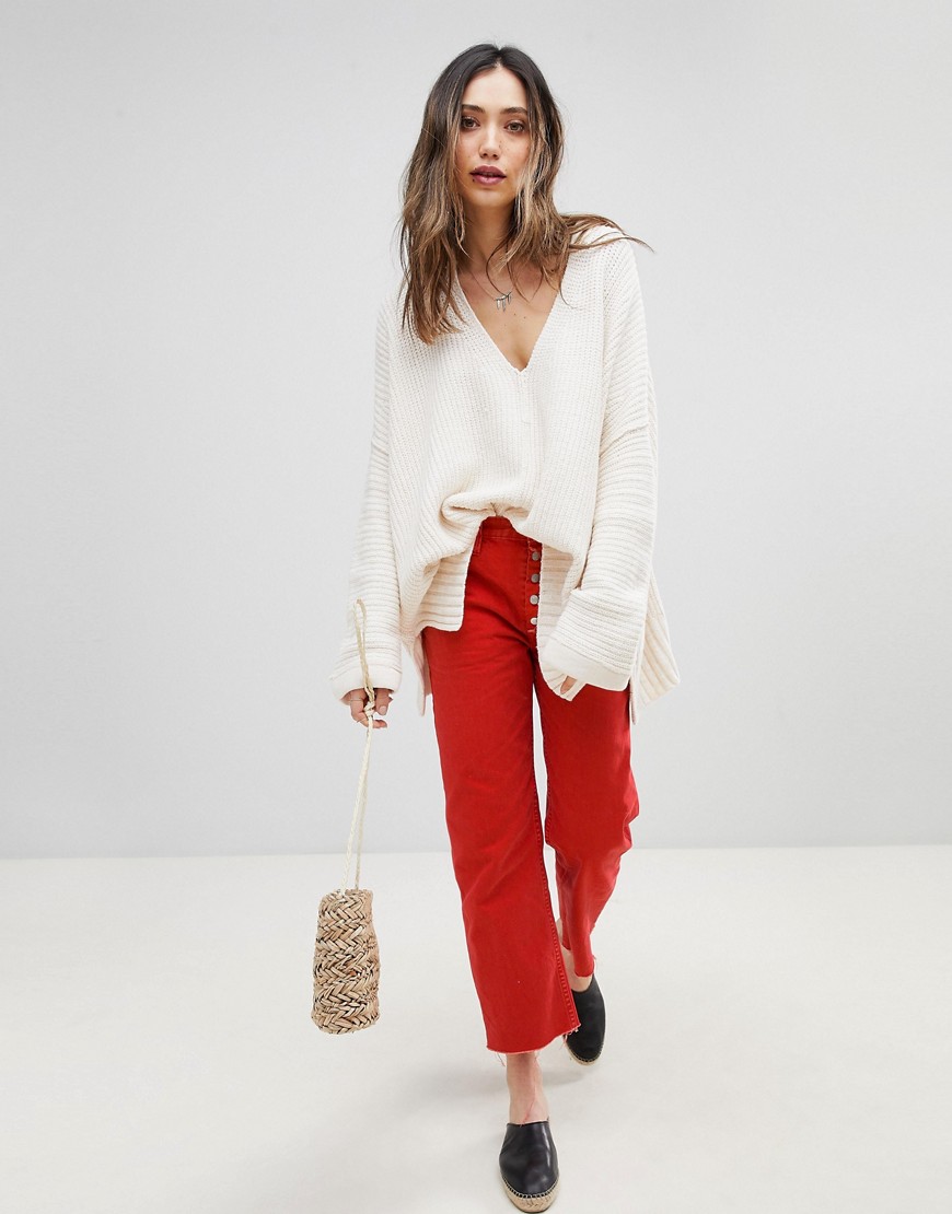 Free People Rolling On The River Distressed Straight Cropped Jeans - Red