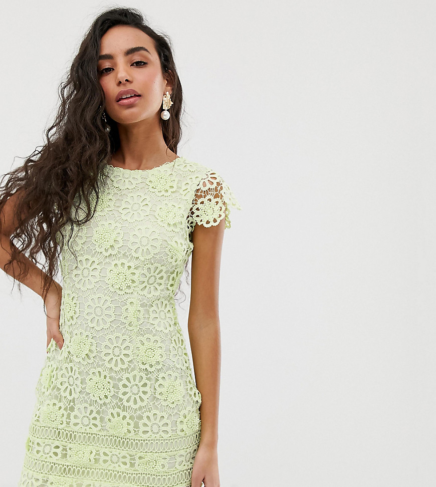 Miss Selfridge Petite lace dress with cap sleeves in green