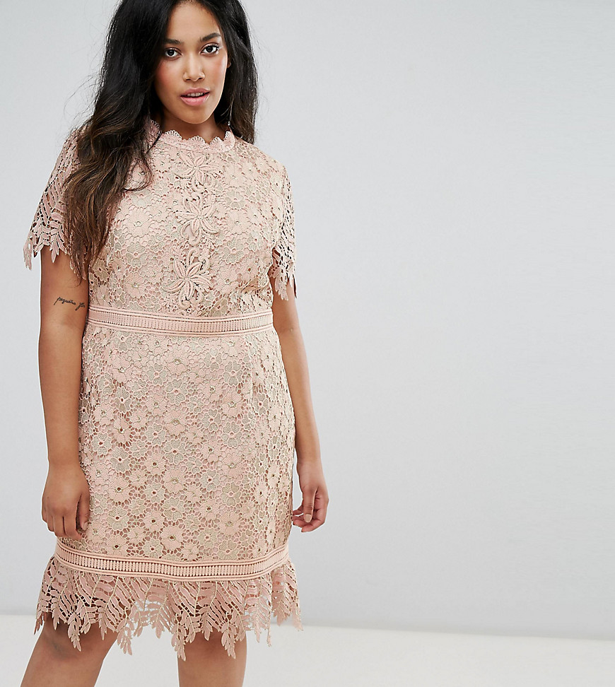 Truly You Contrast Lace Mini Dress With Insert Trim - Pink