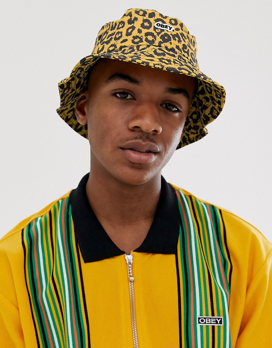 Obey Bowen leopard print bucket hat in yellow
