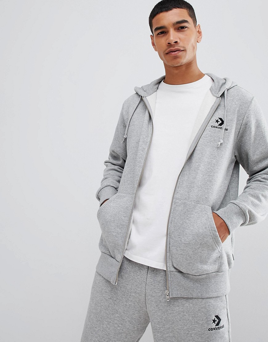 Converse Small Logo Full Zip Hoodie In Grey 10008813-A03