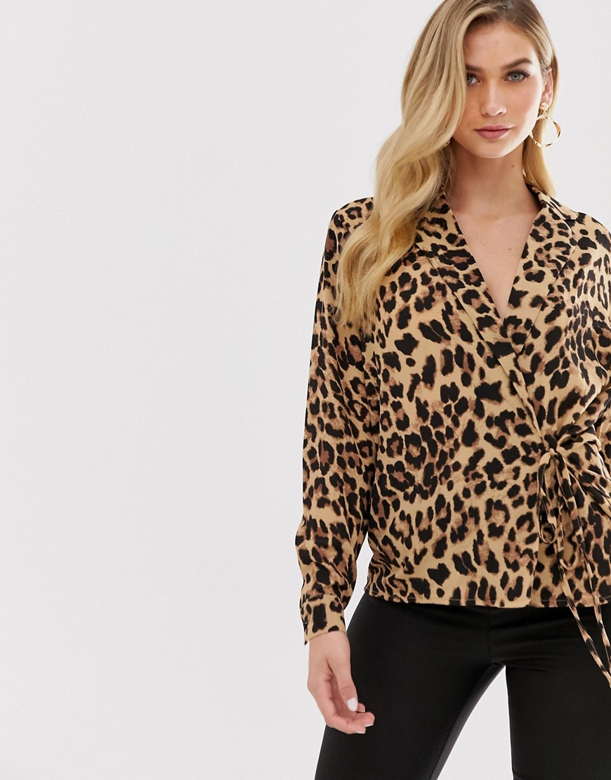 Unique21 leopard wrap blouse