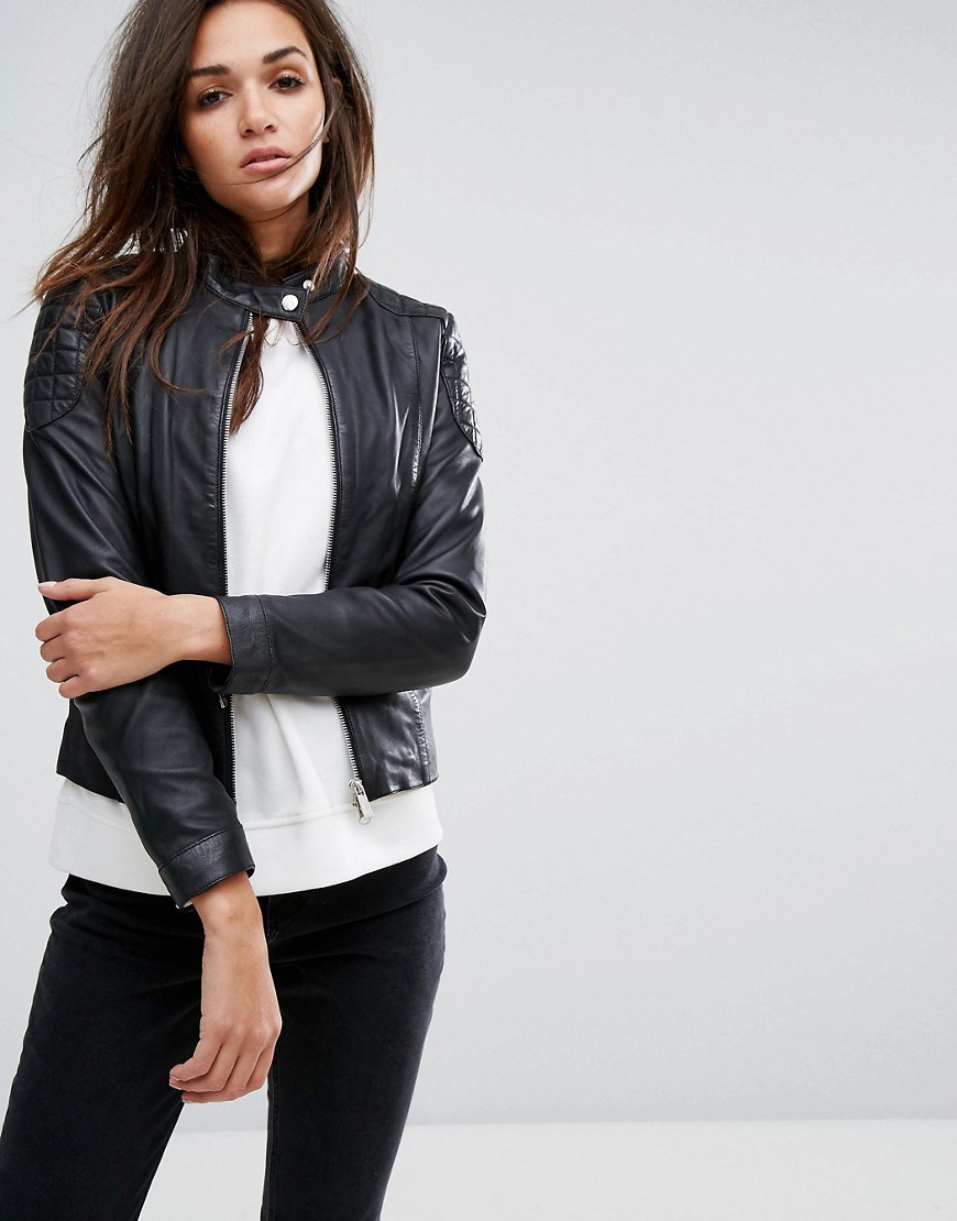 Goosecraft Collarless Leather Jacket With Quilted Detail - Black